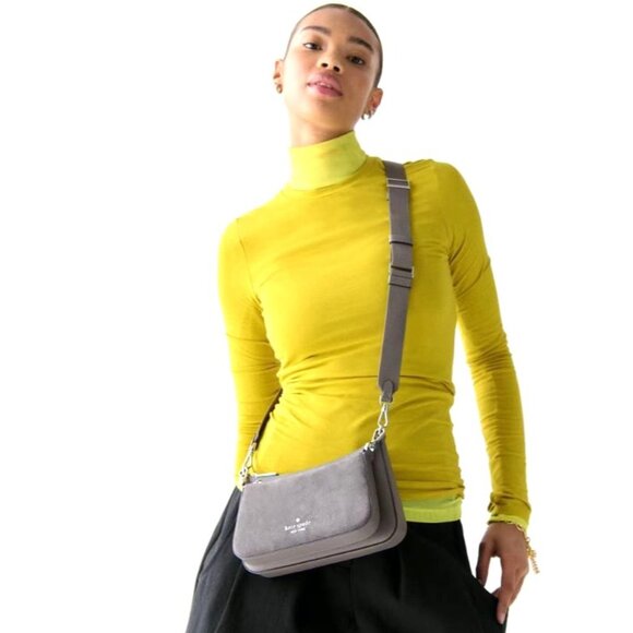 Kate Spade Womens Duet Hare Grey Suede Leather Small Crossbody New - Picture 5 of 11